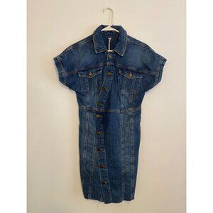 Free People Asymmetrical Denim Dress Button-Front, Frayed Hem Size S